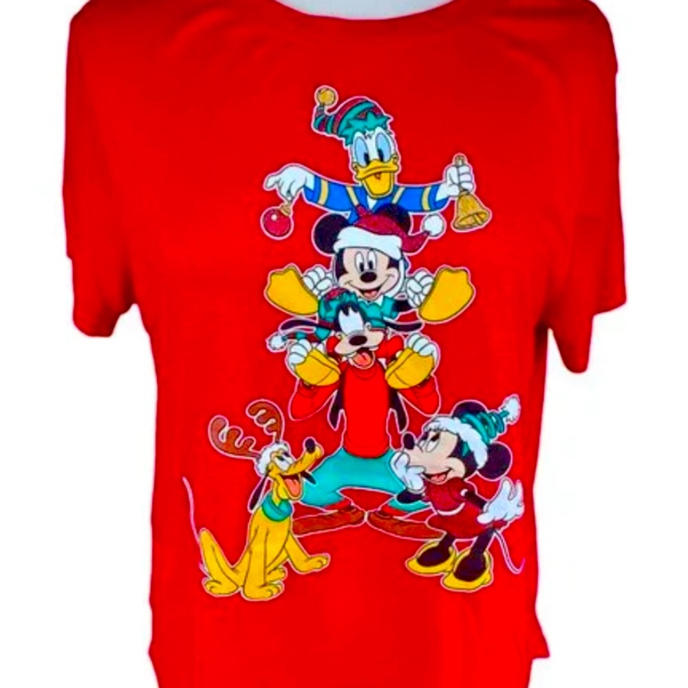 Disney Graphic Characters Christmas Holiday T-Shirt with Glitter Kidcore-M